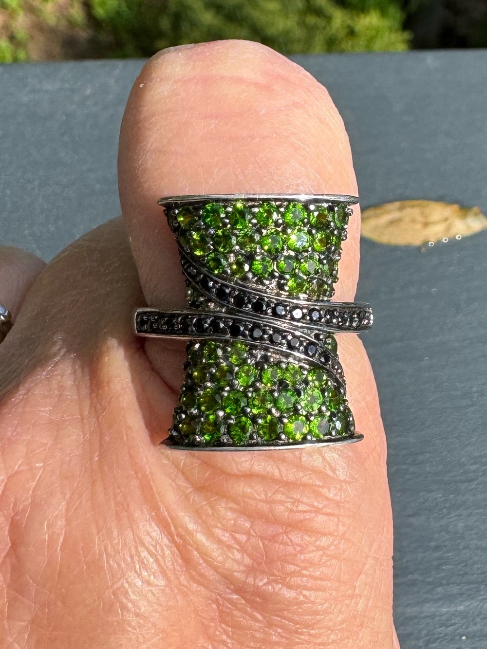925 Tsavorite Garnet & Black Spinel Cluster Ring